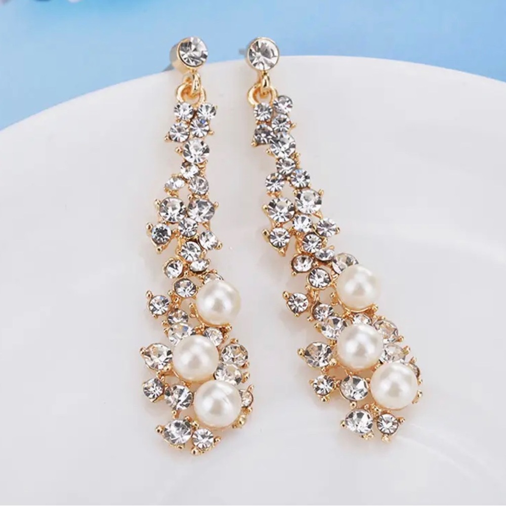 Bridal Earrings | Drop Earring | Gold Wedding Prom Jewelry | Bridal Accessories